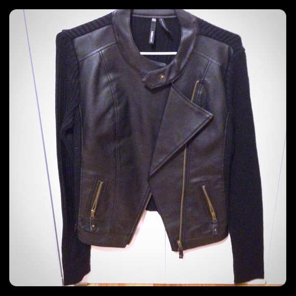 Black leather sweater jacket