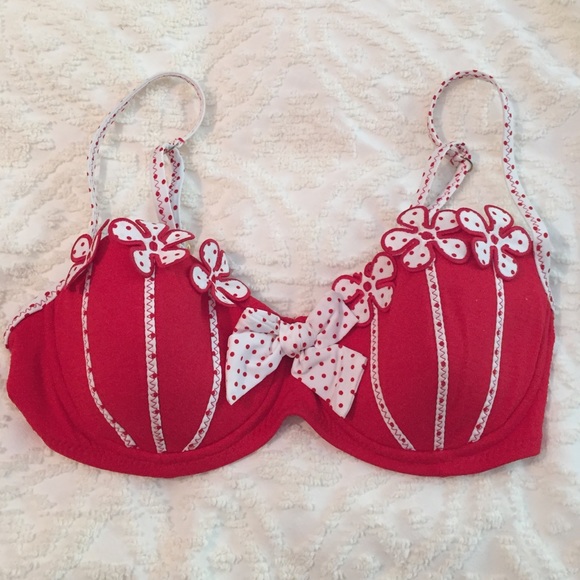 Betsey Johnson red floral swim top bikini D cup