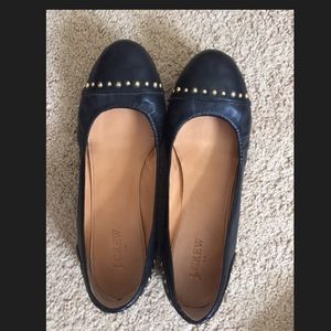 Jcrew black leather gold studded flats