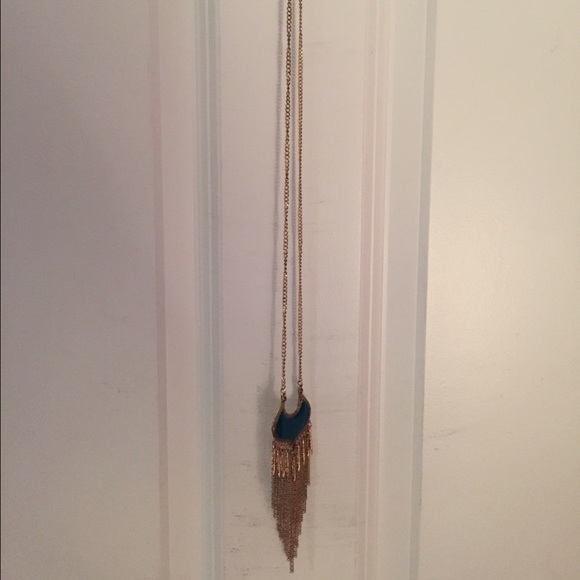 Long blue fringe necklace - Picture 2 of 2