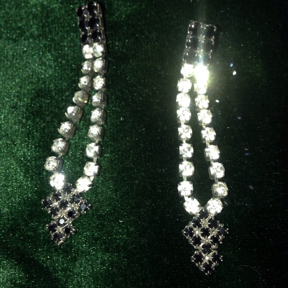 Black and clear rhinestone drop post earrings