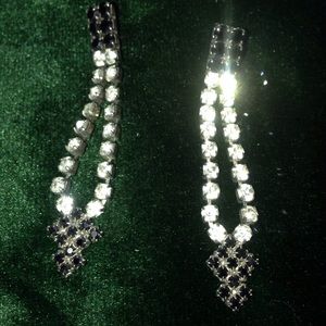 Black and clear rhinestone drop post earrings