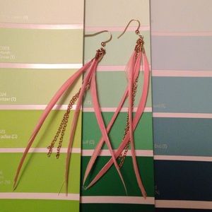 Pink and gold feather earrings