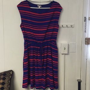 Blue and Red striped dress with tie in front