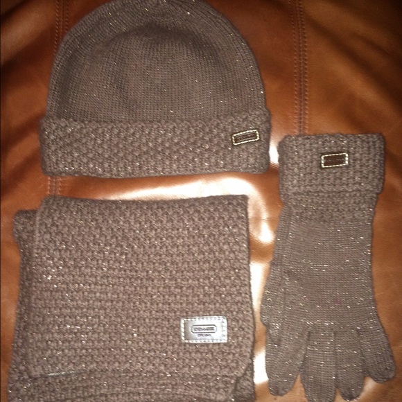Authentic Coach brown winter accessories bundle