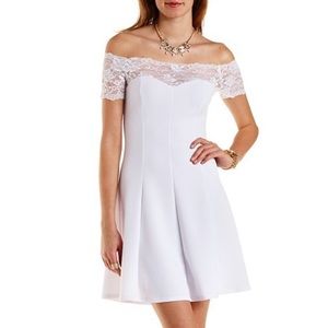 💕White lace off-the-shoulder Skater Dress