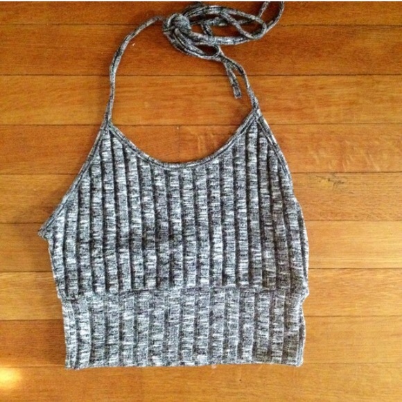 Grey knit halter crop top