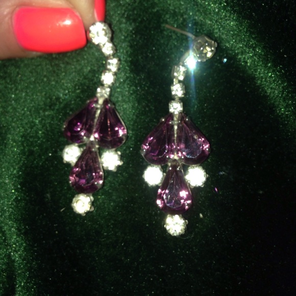 Purple rhinestone post earrings