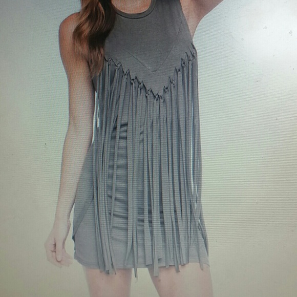 SOLD Fringe Olive Green Dress - Picture 2 of 4