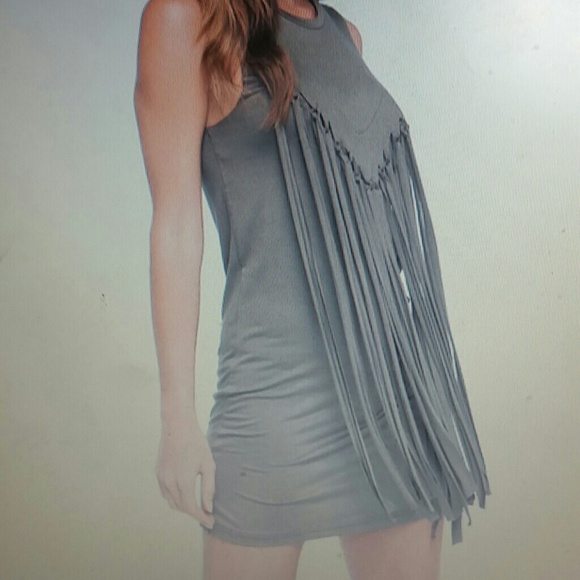 SOLD Fringe Olive Green Dress - Picture 3 of 4