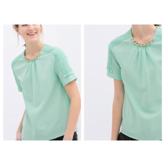 Zara Tops - Zara Mint Blouse With Chain Detail