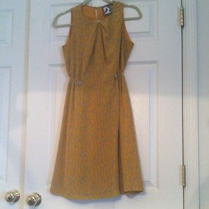 anthropology mustard and grey swirl print dress