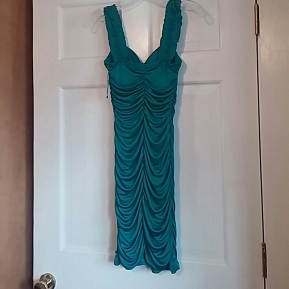 Turquoise Ruched Dress - Picture 2 of 4
