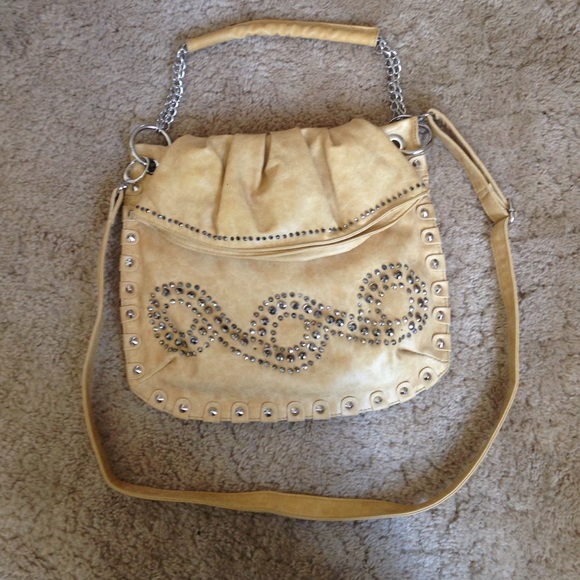 Studded muted mustard messenger bag