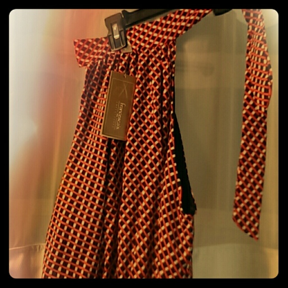 Francesca navy, orange, cream print halter dress