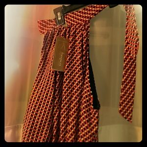 Francesca navy, orange, cream print halter dress