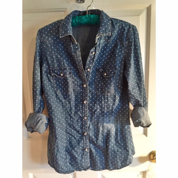DENIM POLKA DOT BUTTON UP
