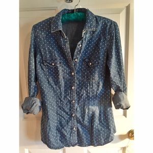 DENIM POLKA DOT BUTTON UP