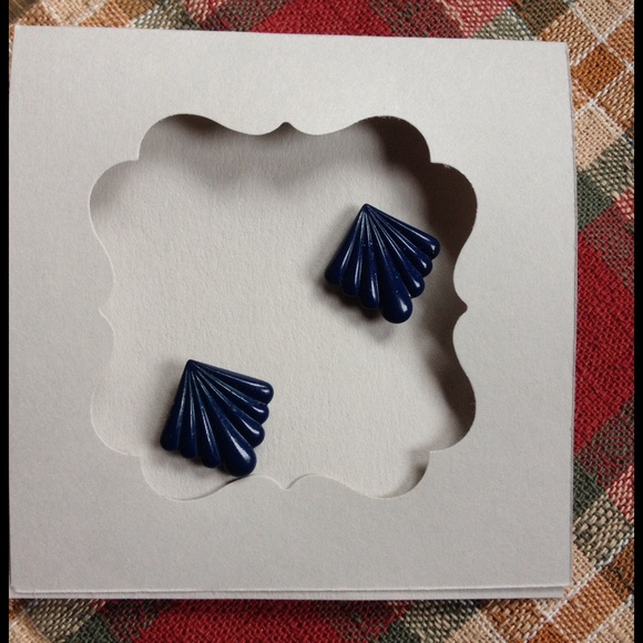 Navy Enamel Fan Earrings