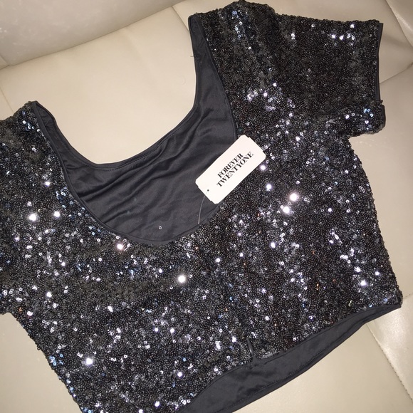 Crop sequin grey top - Picture 2 of 3