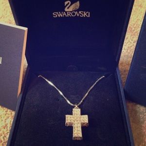 Pink Swarovski cross necklace