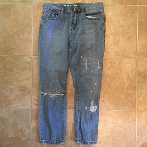 Distressed mid rise boyfriend jeans