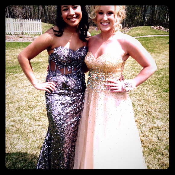 Silver sequins prom dress