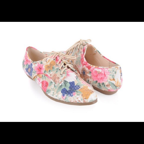 Sequin floral Oxford shoes
