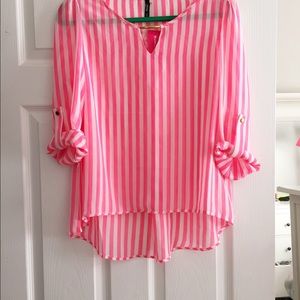 Hot pink striped blouse