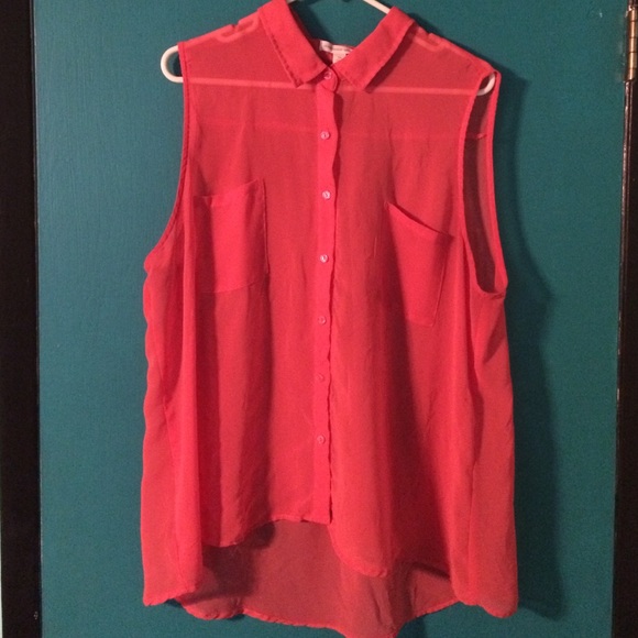 Plus size Sleeveless Sheer Orange button up
