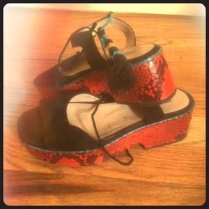 Dries Van Noten Velvet Python Platform Sandals