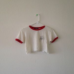 White and red crop top with skull design