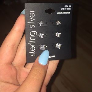 3 pair of Sterling Silver Cubic Zirconia earrings