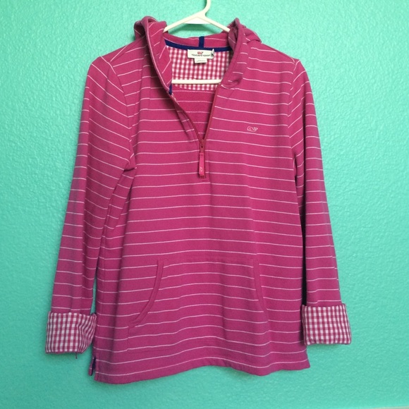 Vineyard Vines Berry Stripe Gingham Cuffs Hoodie M