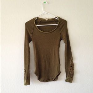 Free People olive green long sleeve top