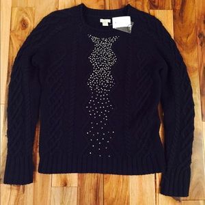 Jcrew embellished cable knit sweater navy