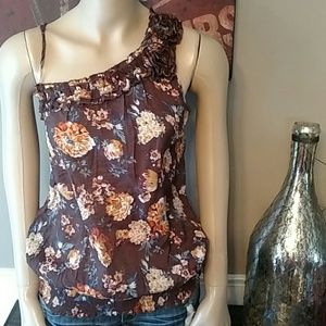 Brown floral print one shoulder