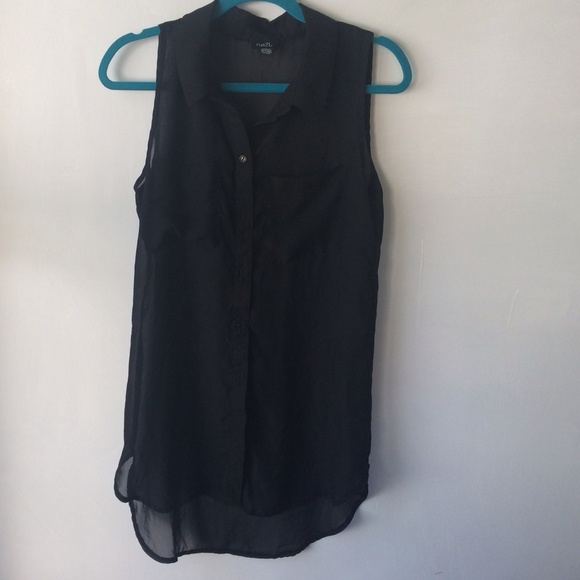 Sheer long black tunic blouse