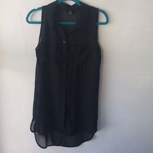 Sheer long black tunic blouse