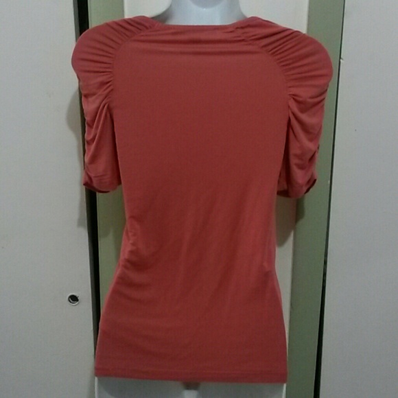 Orange blouse with 3/4 pleated sleeves - Picture 3 of 4