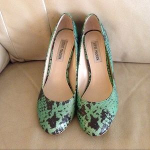 Green snakeskin heels by Steve Madden.