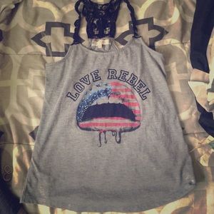 Grey "Love Rebel" Tank w/ Lips Design