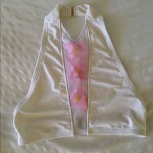 UNIF white with pink flowers halter crop top