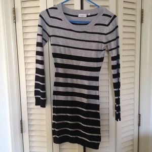 Grey and Black Stripe Sweater Dress