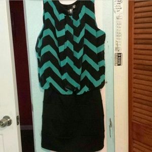 Teel and black cheveron dress