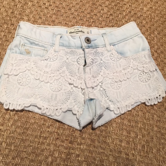 Crochet front denim shorts