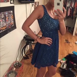 Blue lace dress with mint slip under lace