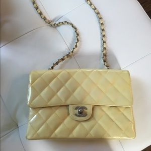 Chanel yellow classic medium flip bag