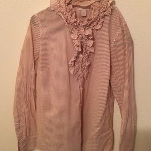 J. Crew Ruffled Neck Button  Down Shirt
