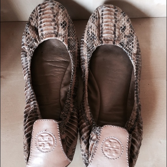Authentic Tory Burch Brown Snakeskin Ballet Flats